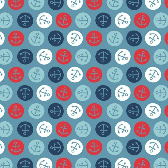Camelot Fabrics Nautical Collection Tiny Anchors Toss Blue 100% Cotton Fabric sold by the yard