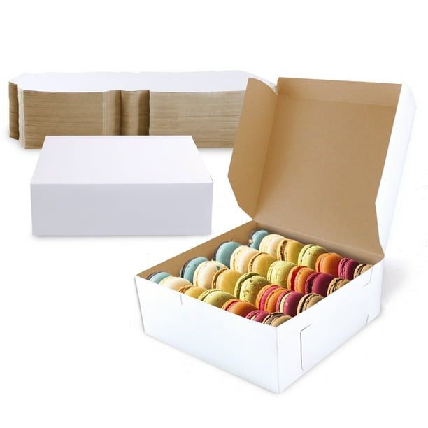 [25 Pack] Pastry Boxes 8 x 8 x 3 Inches White Bakery Box for Cookies