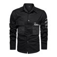 thumbnail image 4 of Camisas Y Playeras Camisa militar lavada de manga larga con bolsillo doble de algodón de Color sólido para otoño e invierno para hombre (Black, XL), 4 of 5