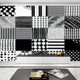 thumbnail image 2 of Peel and Stick Wallpaper Black white seamless patchwork pattern graphic dotted striped Unusual Canvas Texture Removable Wall Murals Large Wall Stickers for Living Room Bedroom Home Decoration, 2 of 5