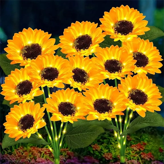 HIBIBUD Solar Led Sunflower Garden Lights, 27.56In 6-Head Solar Powered Outdoor Stake Lights with 2 Lighting Modes, Waterproof Solar Sunflower Lights Outdoor Garden for Yard, Patio, Lawn