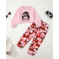 thumbnail image 2 of 4T Baby Girls Outfits 5T Girls Pant Sets Toddler Girls Long Sleeve Letter Print Top Camouflage Pants 2PCS Set Pink, 2 of 8
