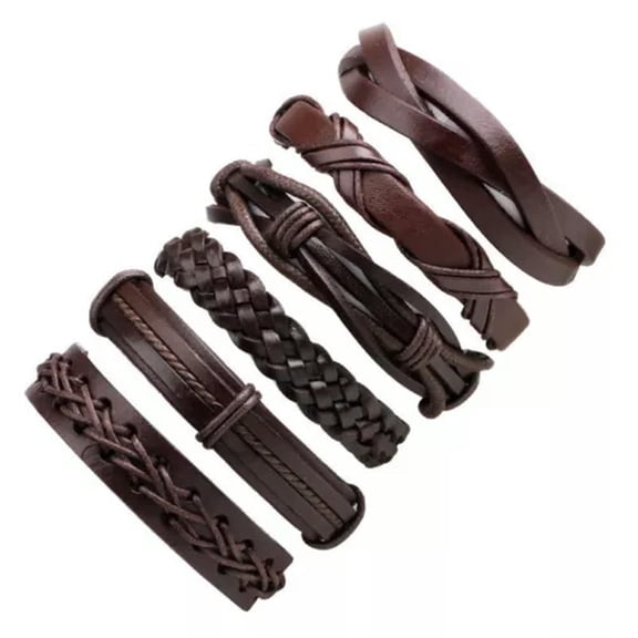 EOEMY Punk Leather Bracelets Wrap Braided Wristband Cuff Bangle Men‘S Jewelry Gift-6Pcs/Set Brown Men Bracelet