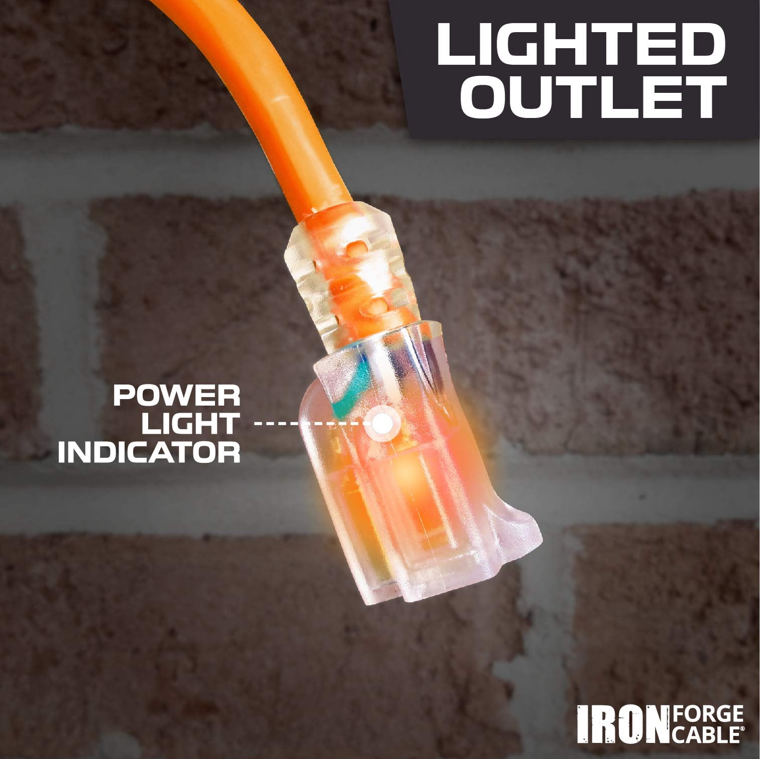 Iron Forge Cable 12 Gauge Extension Cord 10 ft, 12/3 SJTW 10 Foot Heavy Duty Extension Cord Outdoor 3 Prong, Weatherproof Orange Power Cable 15 Amp, Great for Major Appliances