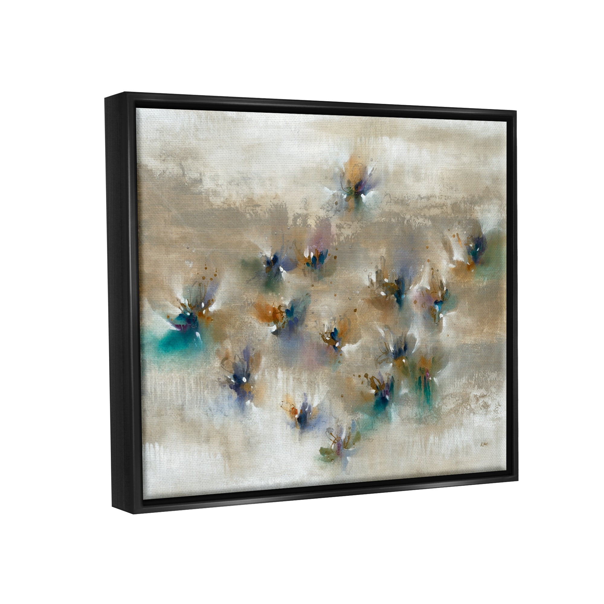Stupell Industries Earthy Abstract Floral Petals Boho Paint Drip Painting Luster Gray Floating Framed Canvas Print Wall Art, Design by K. Nari