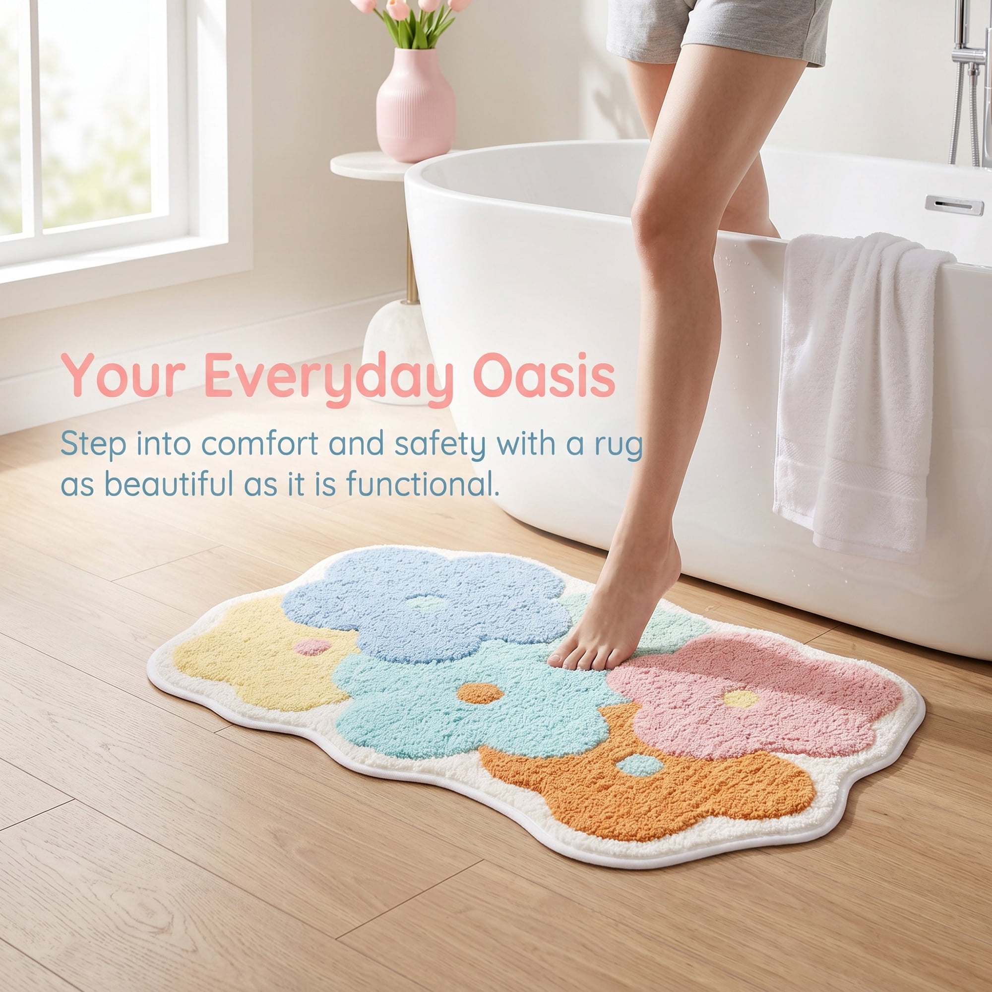 Unique Bargains Printed Bathroom Rug Ultra Soft Absorbent Plush Bath Mat Multicolor Flower 30" x 18"
