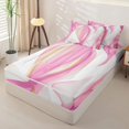 thumbnail image 2 of Homewish Minimalism Pink Stripes Zipper Full Size Comforter Sets with Fitted Sheet and 2 Pillowcases,Abstract Geometric Zipper Bedding Set,Pink Reversible,4pcs, 2 of 8