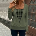 thumbnail image 2 of Nfurl Womens Tops Trendy Plaid Patchwork Long Sleeve Shirts Elegant Square Neck Pullover Top Fitted Plain T Shirts Going Out Winter Clothes Army Green XL, 2 of 5