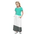 thumbnail image 2 of Ndbuld Tween Girls Elegant Dresses Kids Summer Solid Ruffle Sleeve Dress Toddler Kids Girls Cute Color Block Print Short Sleeve Stretchy Pocket Dress A Line Long Dress ,13 Years,Green, 2 of 9