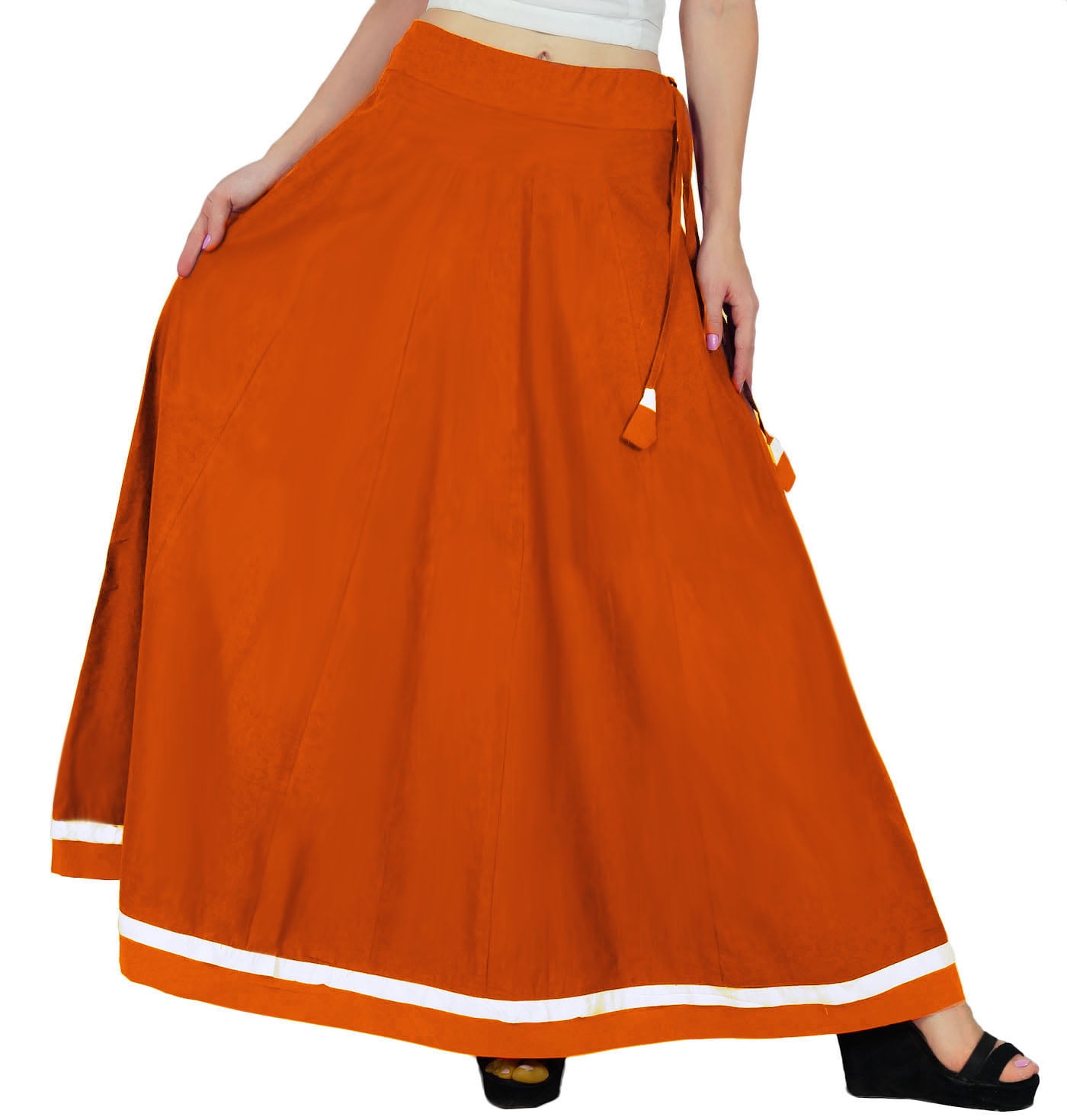 Cotton Long Skirt With Elastic Waist Contrast Border Casual Bimba Women's Long Maxi Skirt With Contrast Border Boho Skirt Eyelet Skirt