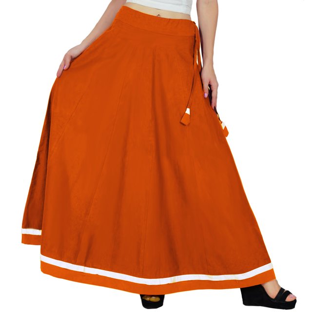 Bimba Jupe Longue Boho pour Femmes Jupe Évasée en Coton avec Cordon de Serrage à la Taille