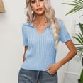 thumbnail image 4 of SWSMCLT Women's Short Sleeve Sweater Soft Elegant Pullover Sweaters Top Summer V Neck Fashion Fall Acrylic Light Blue Large, 4 of 5