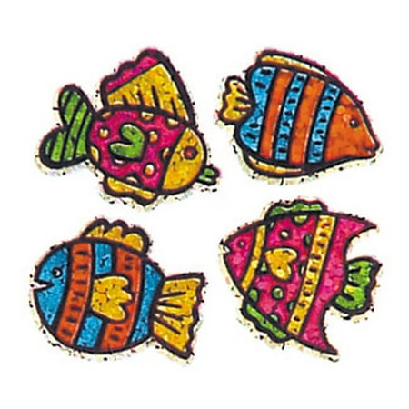 - Bulk Roll Prismatic Stickers, Four Mini Tropical Fish (100 Repeats)