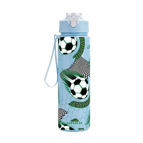 Sports Football Print Water Bottle Flip Lid Leakproof Cup With Carry Strap For Gym School Travel Kids Adults