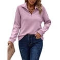 thumbnail image 2 of Suéter de Larga con Cremallera de un Cuarto para Mujer, Informal, Holgado, con Cuello en V y Punto Acanalado. Rosa XXL, 2 of 9