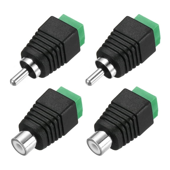 4 Pack RCA Cable Solderless Adapter, Audio/Video Speaker Wire RCA Male Female Plugs, Screw Terminal Connector, Black