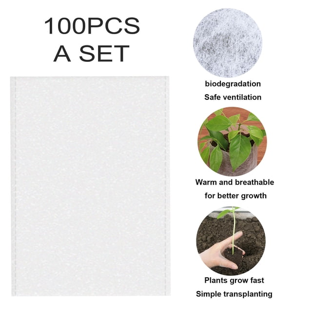 Flmtop 100Pcs Universal Biodegradable Non-woven Nursery Pouch Garden Plant Growing Bag