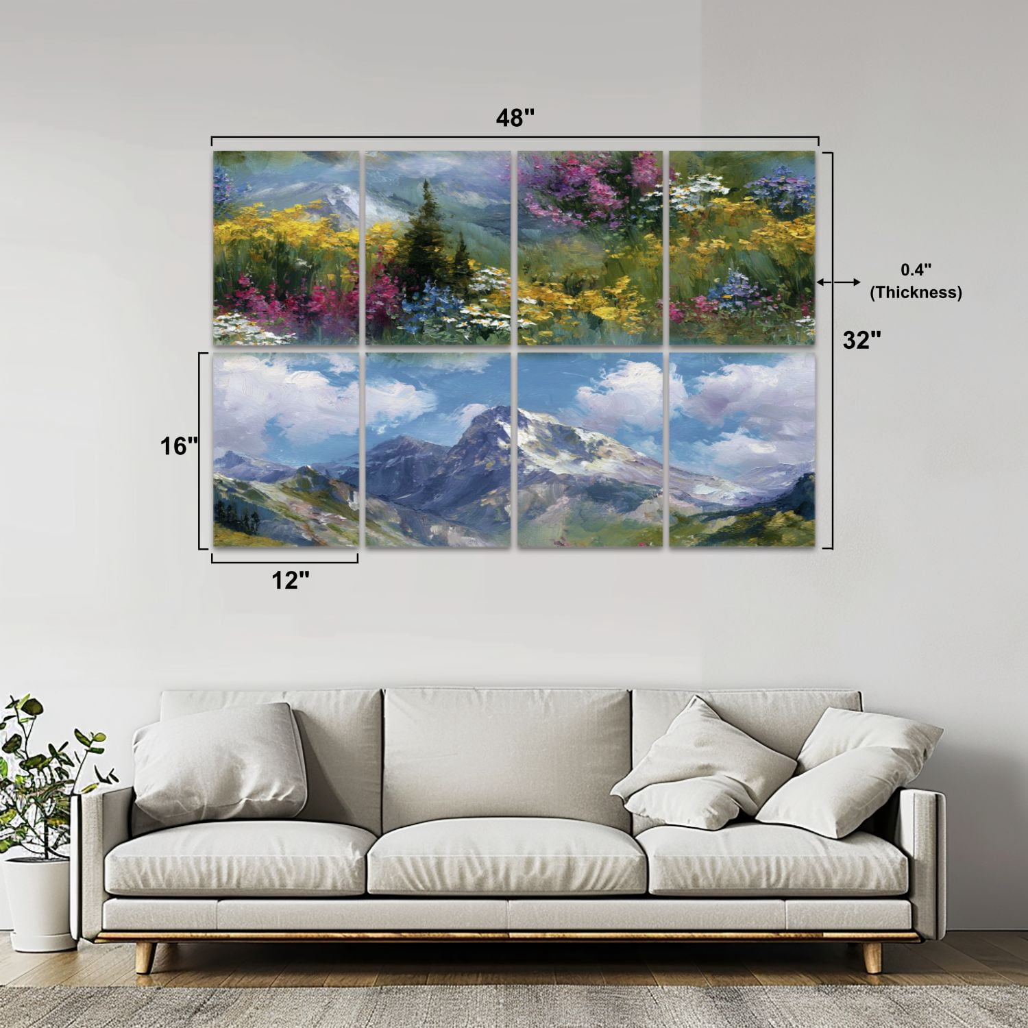 8 Pack Art Acoustic Panels Sound Absorbing Vibrant Mountain Landscape Wildflowers Decorative Soundproof Wall Panels Self Adhesive for Nursery Game Room Bedroom 48"x32"