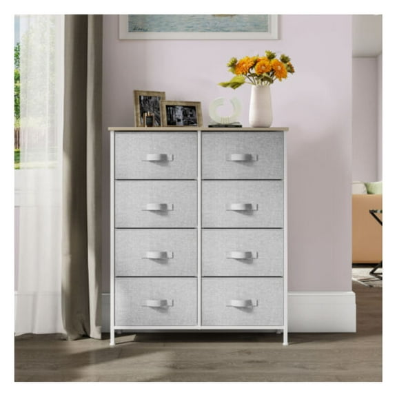 Yunwen 8 Drawer Dresser Chest of Storage Organizer Cabinet Fabric Container Light Gray