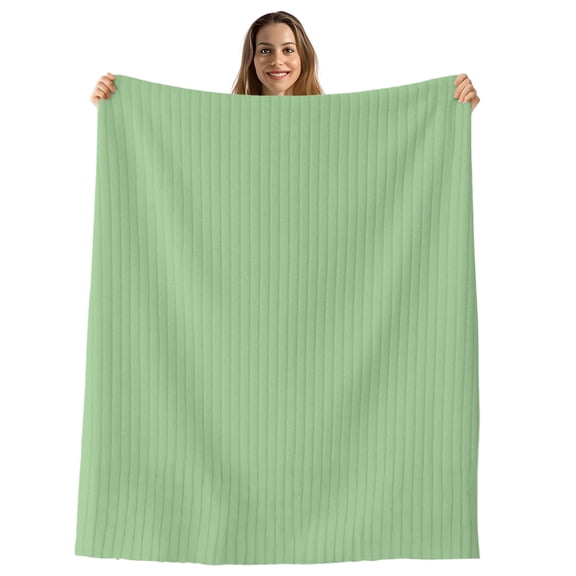 Green Throw Blanket, Flannel Fleece Blanket with Striped Design for Couch, Minimalist Solid Color Modern Abstract Soft Breathable All Season Plush Blankets for Sofa Office Chair 30"x40"