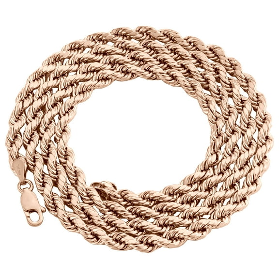 10K Rose Gold Diamond Cut Hollow Rope Chain 4mm Wide Necklace 16 Inches