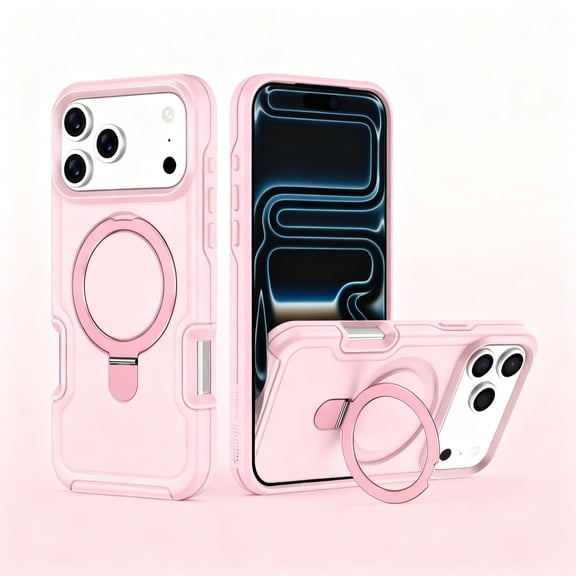 For iPhone 15 Pro Max Magnetic Phone Case,Compatible with Mag-Safe,Heavy Duty Rugged Shockproof Anti-fall Drop Protection,With Invisible Ring Kickstand,Anti-Scratch Durable Phone Case,Cherrypink