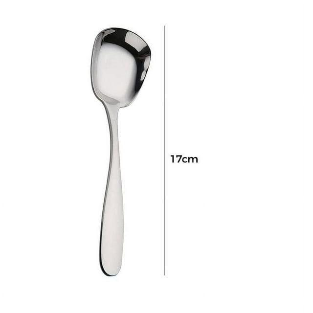 Stainless Steel Spoon Square Flat Bottom Spoon Creative Dessert Spoon Rice Spoon