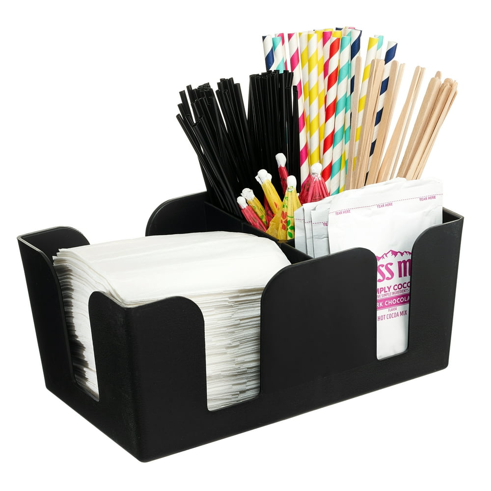 [1 PACK] Bar Caddy with 6 Compartments, Plastic Bar Organizer, Heavy Duty Refillable Bar