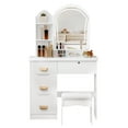thumbnail image 6 of Anvazise Makeup Vanity Desk with LED Lighted Mirror, Vanity Table with 4 Drawers and Opening Shelves, Bedroom Dressing Table with Stool, 6 of 13