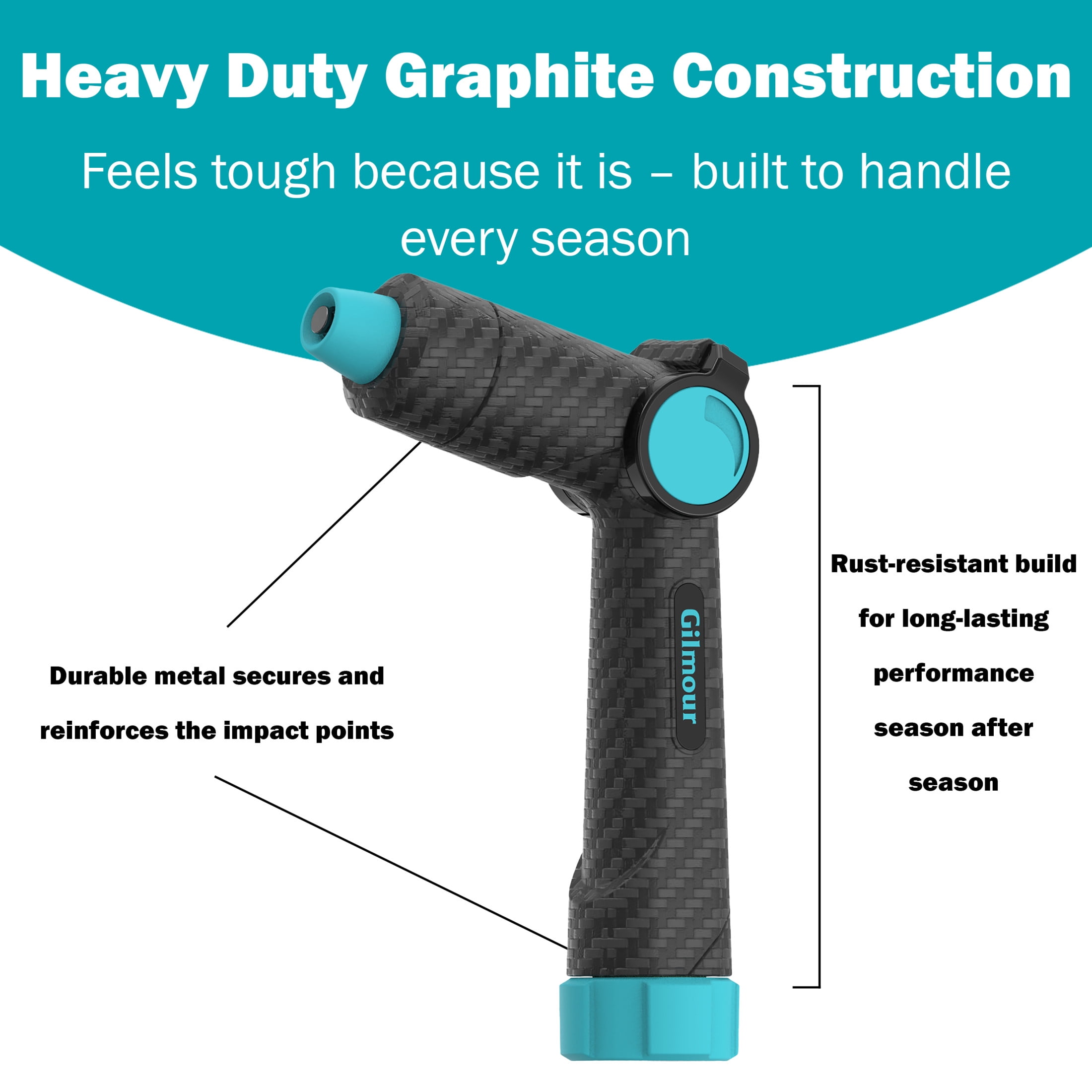 Gilmour Heavy Duty Swivel Connect Adjustable Hose Nozzle, Jet to Mist, Thumb Control, Ergonomic Non-Slip Grip