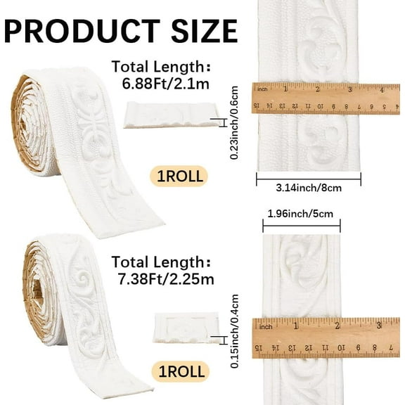 2 Style 171 x 0.24in Peel and Stick Wallpaper Border Crown Molding 3D White Self Adhesive Flexible Baseboard Trim Waterproof Mirror Sticky Wall Edging Base Lines Foam for Hotel Home DIY Decor