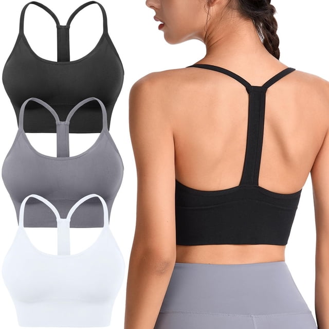 LEEYNEER Racerback Sports Bras Padded Y Racer Back Cropped Bras for Yoga Workout Fitness Low Impact