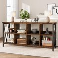 thumbnail image 4 of 8 Cube Storage Organizer Bookcases, 3 Tier Metal Horizontal Bookcase, 62 Inch Industrial Storage Bookcase for Entryway, Long Low Bookshelf for Living Room-Retro Brown, 4 of 6