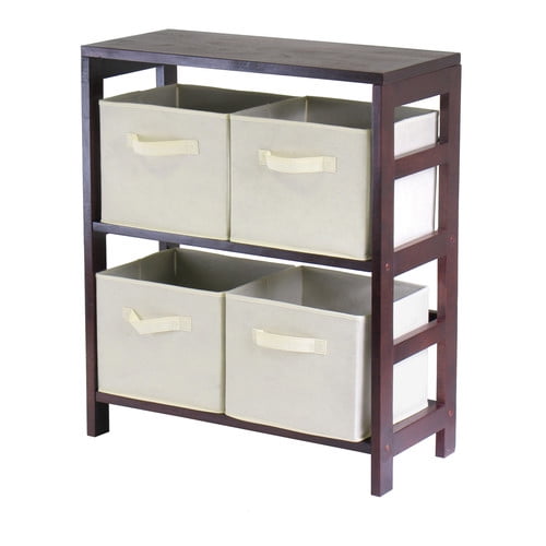 Winsome Leo 2-Section Storage Shelf with 4 Foldable Black Fabric Baskets