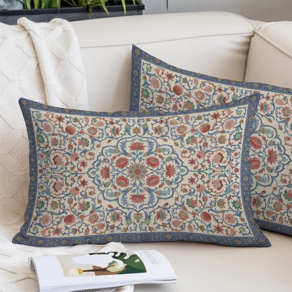 Mediterranean Body Pillow Cover, Pillowcase Protectors with Zipper, Breathable Decorative Throw Pillow Case Cover, Vintage Bohemia Ethnic Peony Flower Pillow Shams for Couch Sofa 24x36Inch