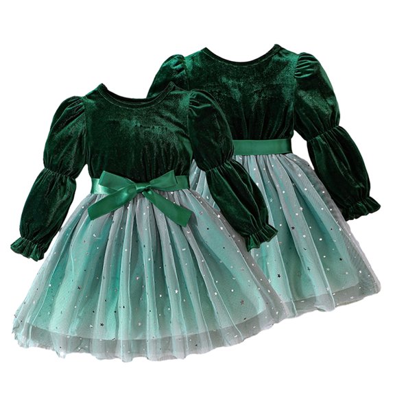 KYAIGUO Baby Toddler Silk Velvet Dress for Girls,Kids Long Sleeved Princess Mesh Skirt Tutu Tulle Onesies Bow Dress for 1-7Y