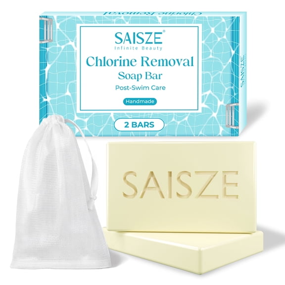 SAISZE Chlorine Removal Soap Bars for Swimmers, Fresh Scent Chlorine Neutralizing & Odor Removing Bath Soap with Olive Oil & Shea Butter, 4 Oz × 2 Bars