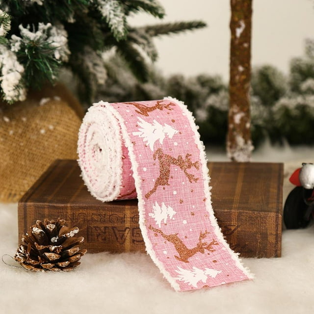 Christmas Holiday Burlap Ribbon Glitter Burlap printing elk webbing Ribbon with Wired Edge for Craft Projects DIY Decoration Gift Wrap