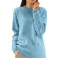 thumbnail image 3 of ManxiVoo Women's Round Neck Knit Sweater with Floral Crochet Design Vintage Style Pullover Top S Size Light Blue, 3 of 9