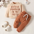 thumbnail image 2 of HCNTES Toddler Baby Boy Fall Clothes Color Block Long Sleeve Sweatshirt with Solid Pants 2Pcs Winter Outfits kids clothes(Beige,12-18 Months), 2 of 9