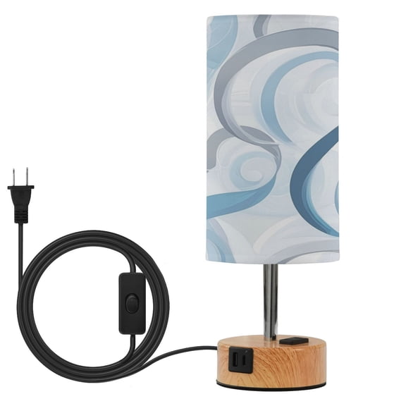 Touch Control Table Lamp with LED Bulb Bedside Lamp for Bedroom Living Room Blue and Gray Swirls
