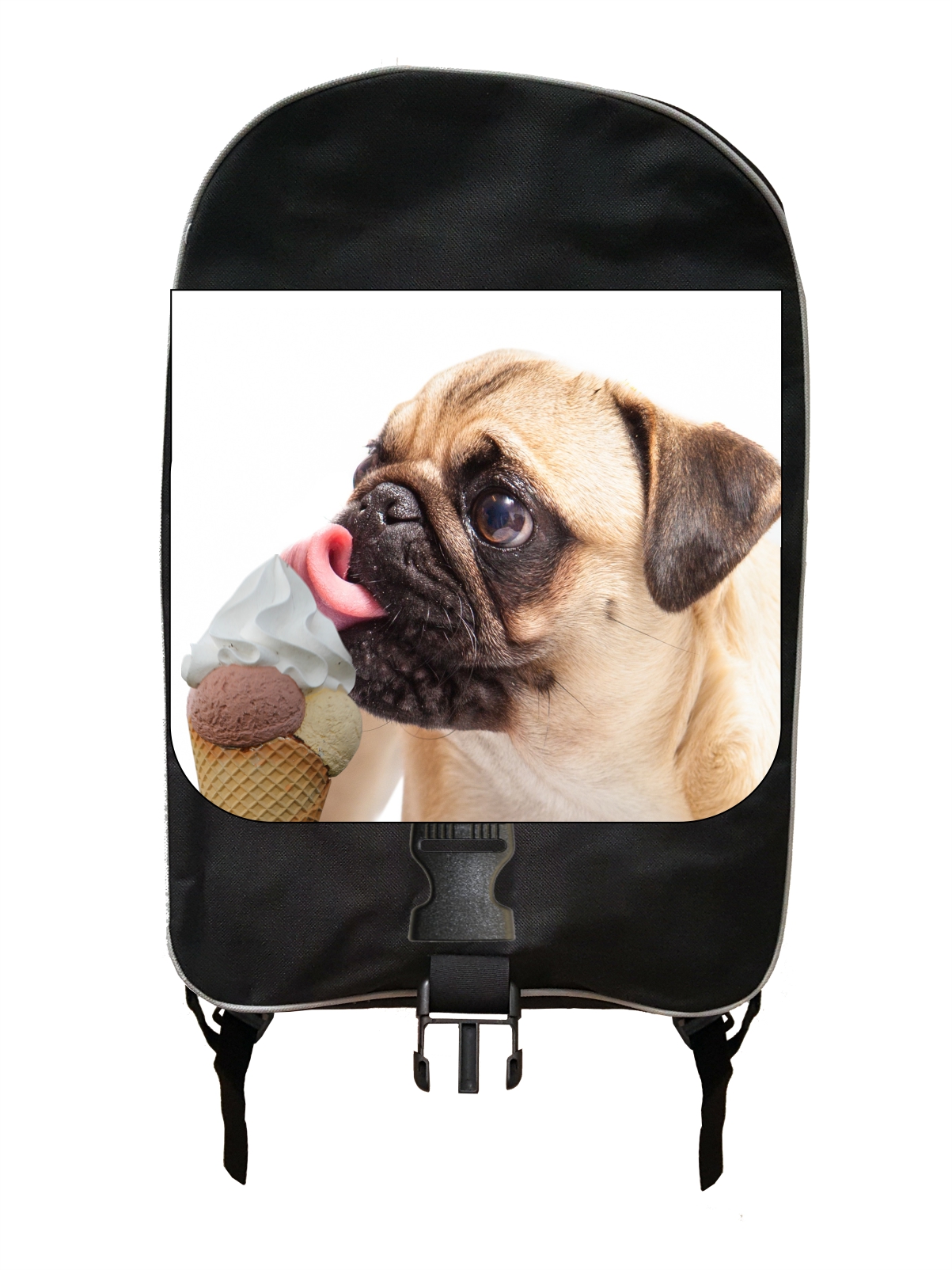 Pug Puppy Dog Licking Ice Cream - Girls Large Black School Backpack - image 1 of 4
