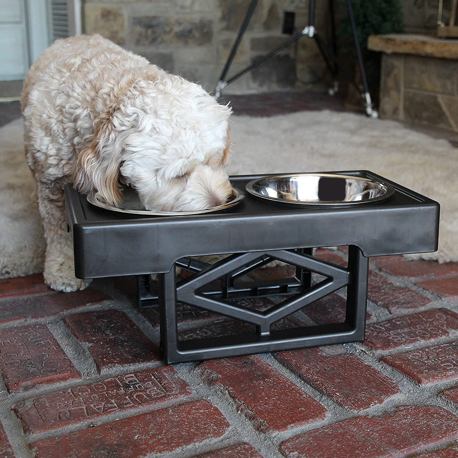 Nieyigj Premium Elevated Dog Bowls Prevent Slip Height Adjustable Raised Dog Bowl Stand with 2 Removable Stainless Steel Food Bowls for Dogs Cats, 19.68 inches / 50 cm Black