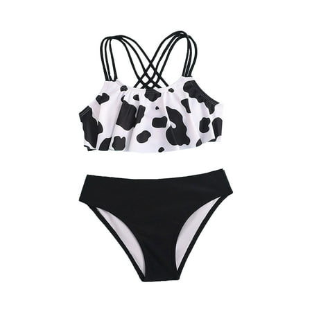 

Kids Swimsuit Dairy Cow Printed Girls 2 PCS Briefs Set Swimwear Toddler Baby All Season Leisure Beach Holiday Children s Day Gift Tankini Bathing Suit