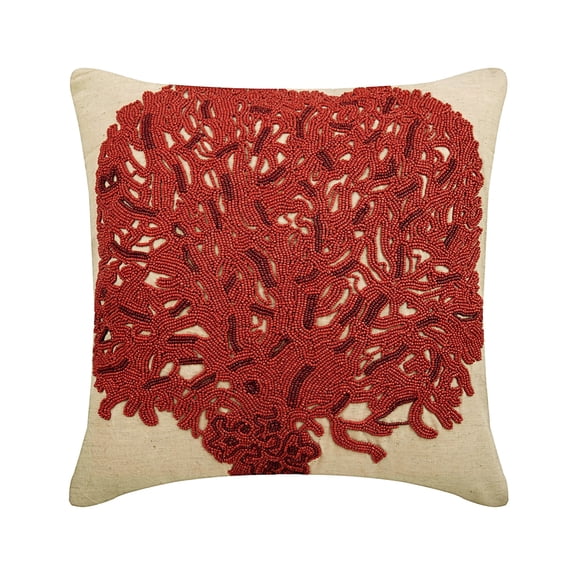 Decorative Pillow Covers, Ecru Pillow Shams, Metallic Beaded Tree Pillow Shams, 24x24 inch (60x60 cm) Shams, Square Cotton Linen Pillow Sham, Floral Pillow Shams - Changing Tree