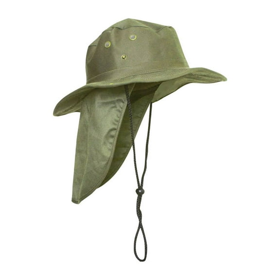 Top Headwear Safari Explorer Bucket Hat With Flap Neck Cover - Olive, XL