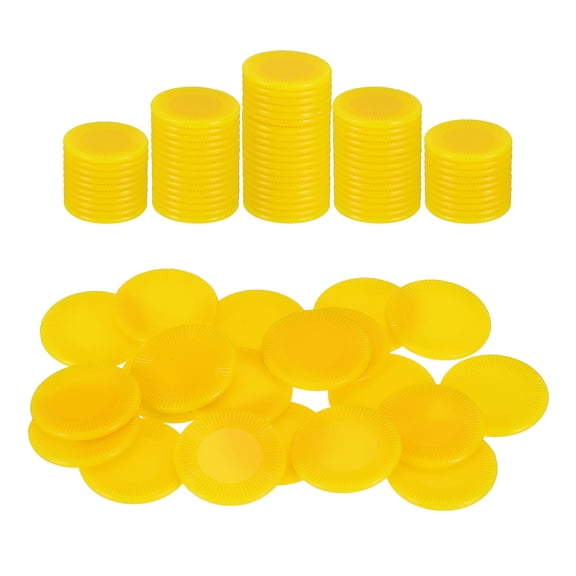 Uxcell 100 Pack Plastic Poker Chips, 1.5 Inch Mini Bingo Chips Learning Counters Counting Counters Disks Markers Opaque Game Tokens for Game Play Math Counting, Yellow, Pattern