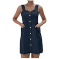thumbnail image 2 of Vestido de mujer sólido casual sin mangas bolsillo botones retro correa vestido corto Pompotops qyievc471, 2 of 9