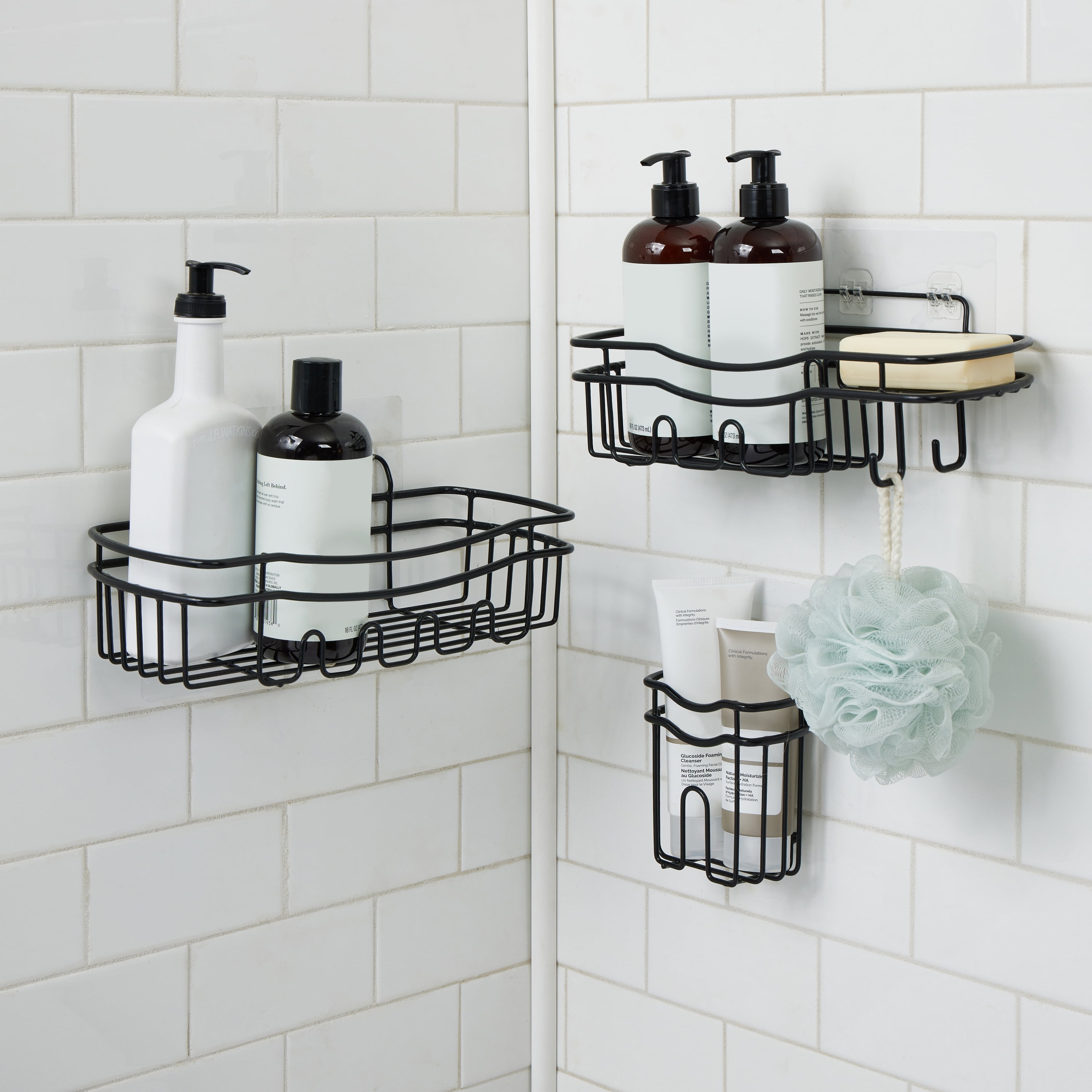 Bath Bliss Ultimate 3 Piece Adhesive Shower Caddy Set in Black