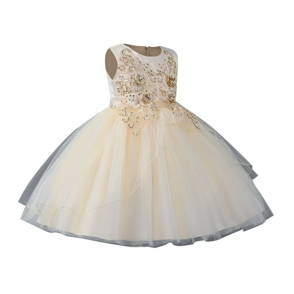 PINQI Birthday Toddler Girls Dresses Baby Girl Princess Bridesmaid Pageant Gown Birthday Party Wedding Dress Sleeveless Party Dresses
